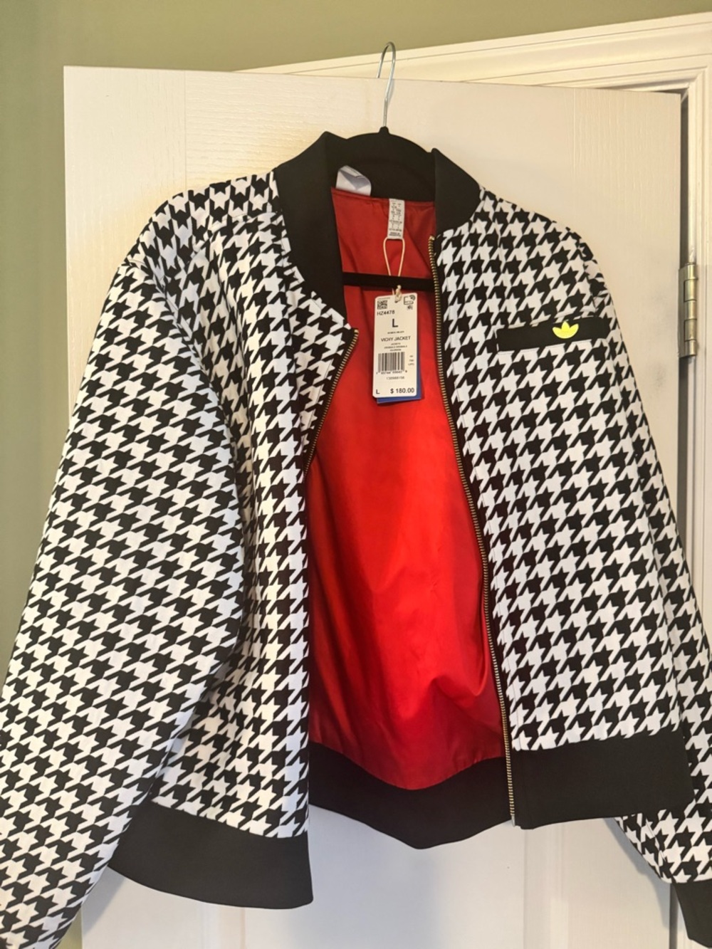 Adidas Originals Black & White Houndstooth Bomber Jacket - Picture 3 of 10